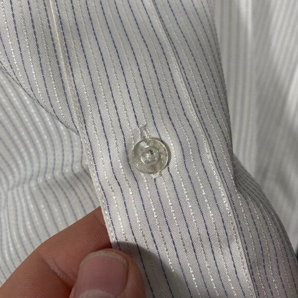 Vintage Versace V2 Vertical Stripe Boxy Fit Short Sleeve Shirt White size 16 1/2 - Picture 4 of 7